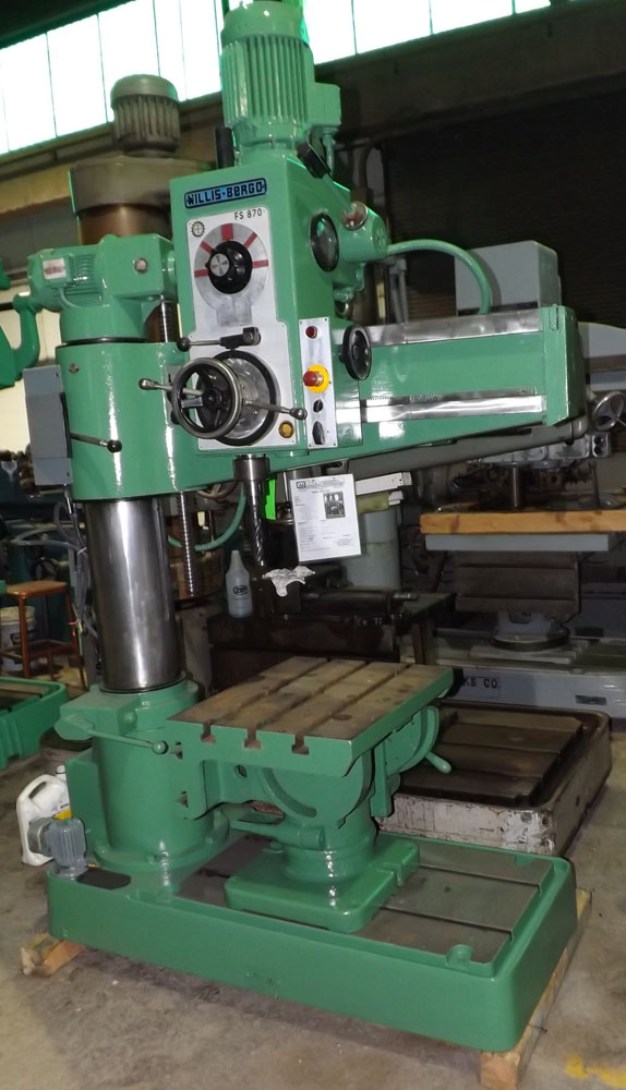 9" x 38" WILLIS - BERGONZI ... RADIAL DRILL ... w/ BOX TABLE